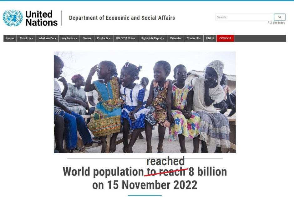 World population reached 8 billion people on 15 November 2022, according to the United Nations