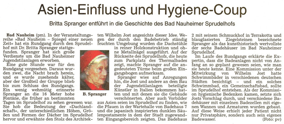 Asien-Einfluss und Hygiene-Coup: Britta Spranger entführt in die Geschichte des Bad Nauheimer Sprudelhofes, Text und Foto: Brigitte Lepper, WZ 30.03.2017