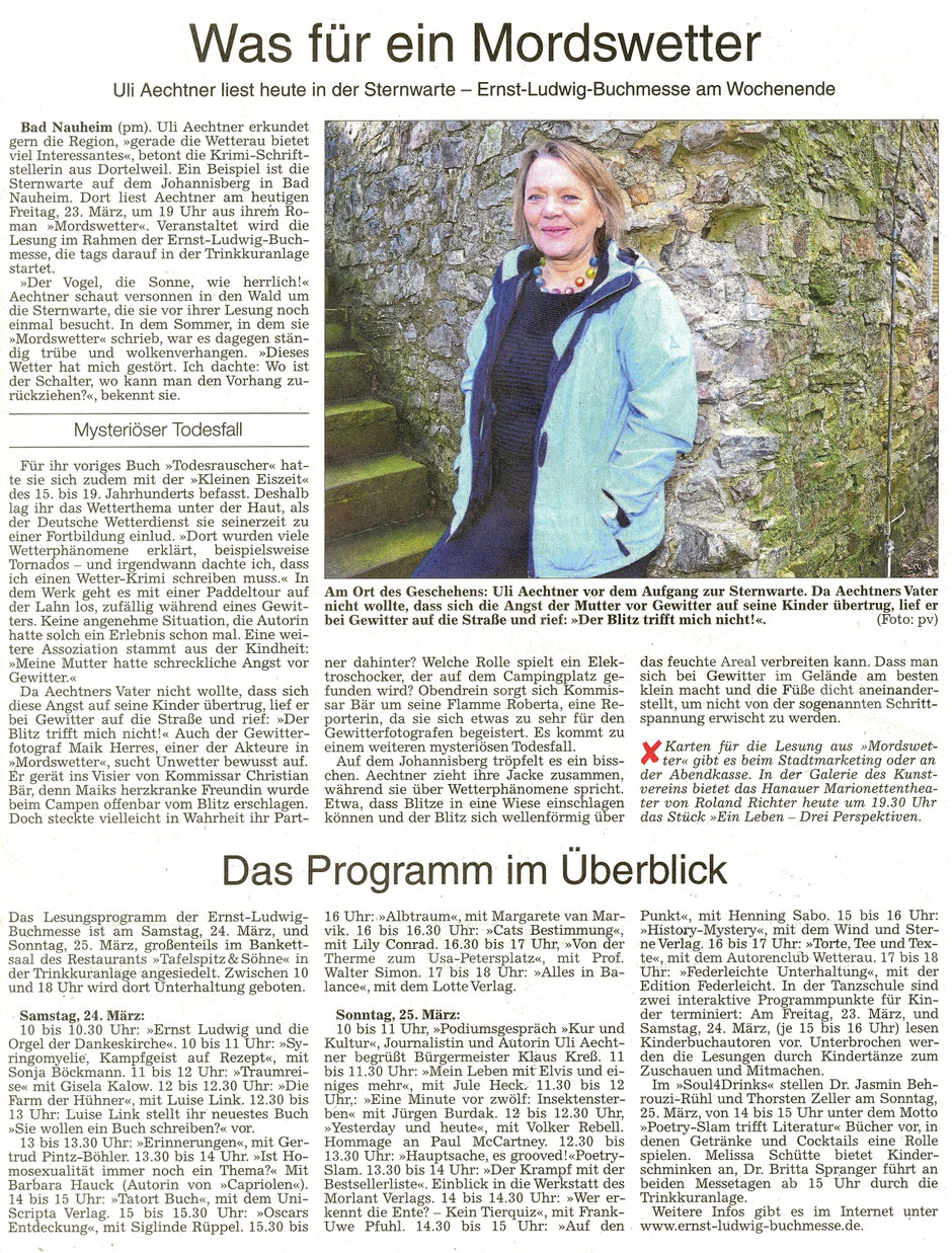 Was für ein Mordswetter -Uli Aechtner liest heute in der Sternwarte. WZ Text und Foto: Petra Ihm-Fahle