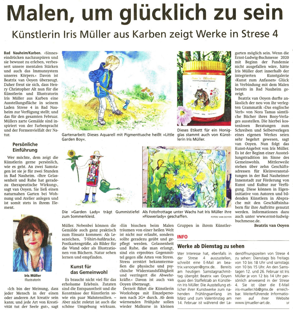 WZ 29.01.2022,  Iris Müller: MALEN, UM GLÜCKLICH ZU SEIN von Beatrix van Ooyen