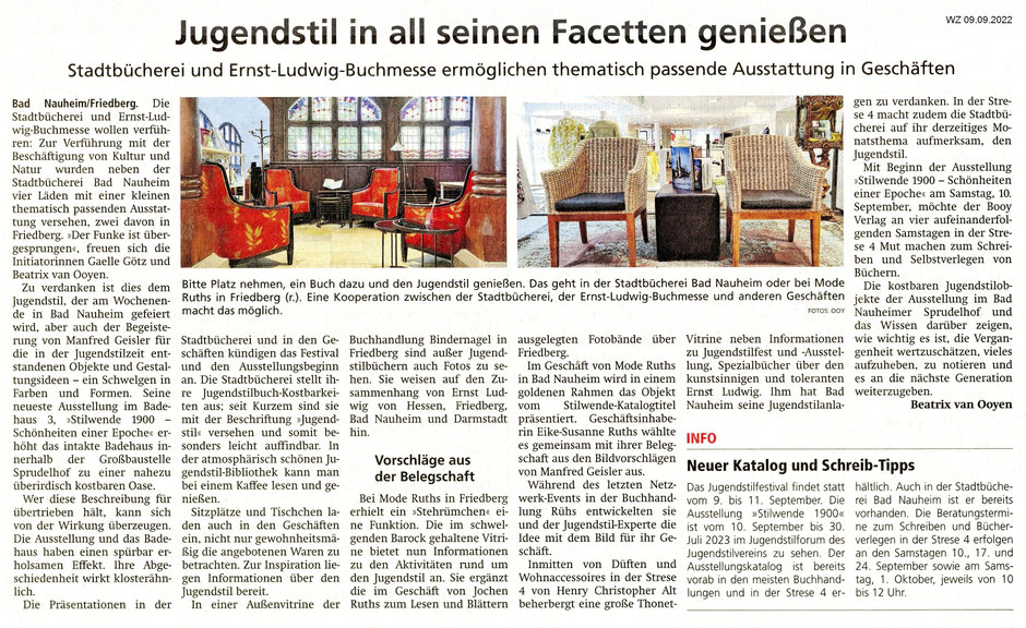 WZ 09.09.2022 - Jugendstil in all seinen Facetten genießen von Beatrix van Ooyen