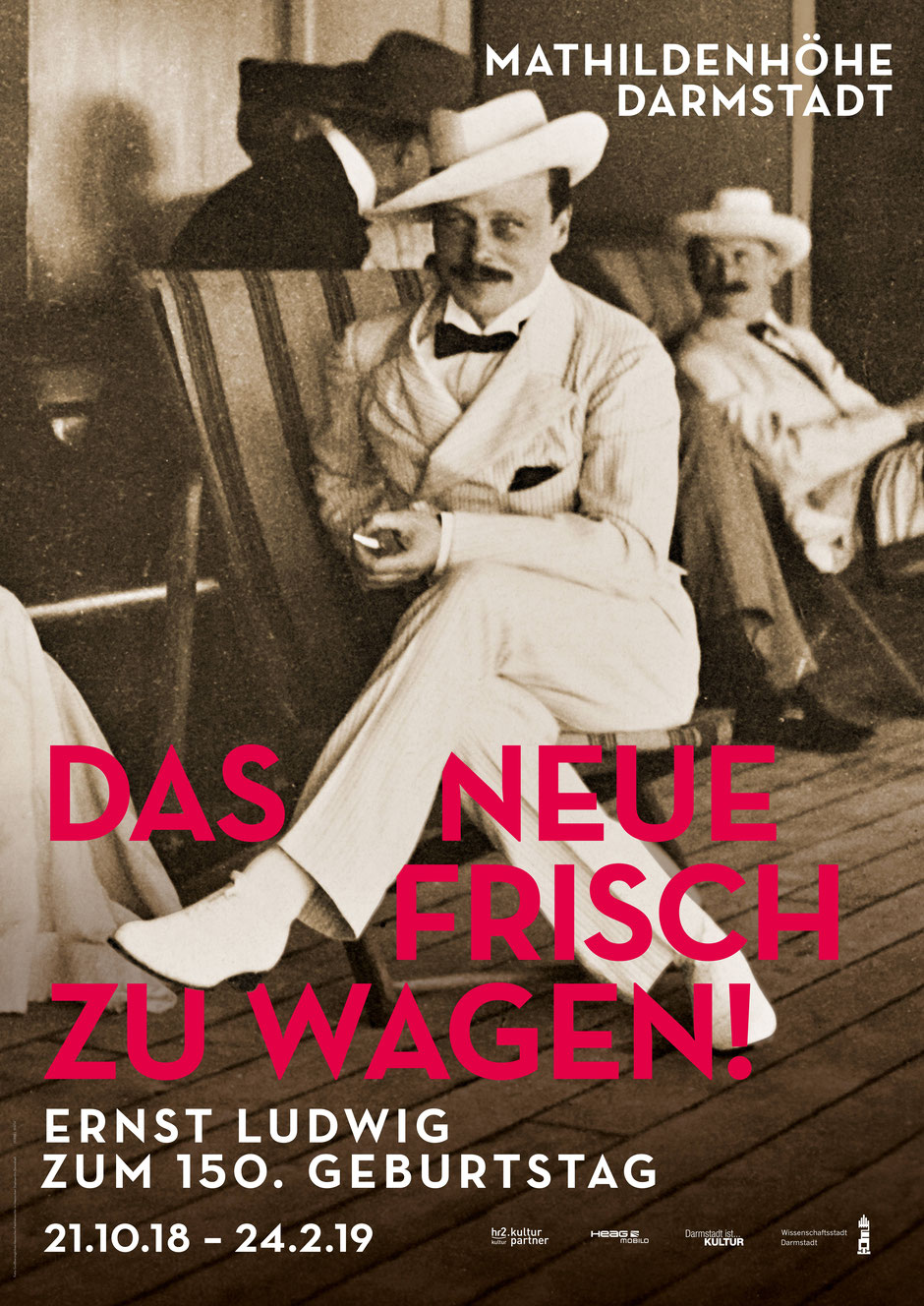 Plakat zur Sonderausstellung in Darmstadt auf der Mathildenhöhe, anlässlich Ernst Ludwigs 150sten Geburtstag