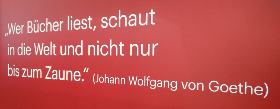 Johann Wolfgang von Goethe (28. 08. 1749 - 22. 03. 1832), geboren in Frankfurt/Main, Naturforscher und einer der bedeutendsten deutschen Dichter stellt treffend fest: "Wer Bücher liest, schaut in die Welt und nicht nur bis zum Zaune."