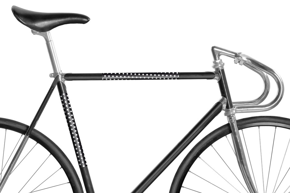 Fahrrad, Bike, Panel, Banderole, weiß, schwarz, Punkte, Rockabilly, 60th, Rock´n Roll, Grafik, grafisch
