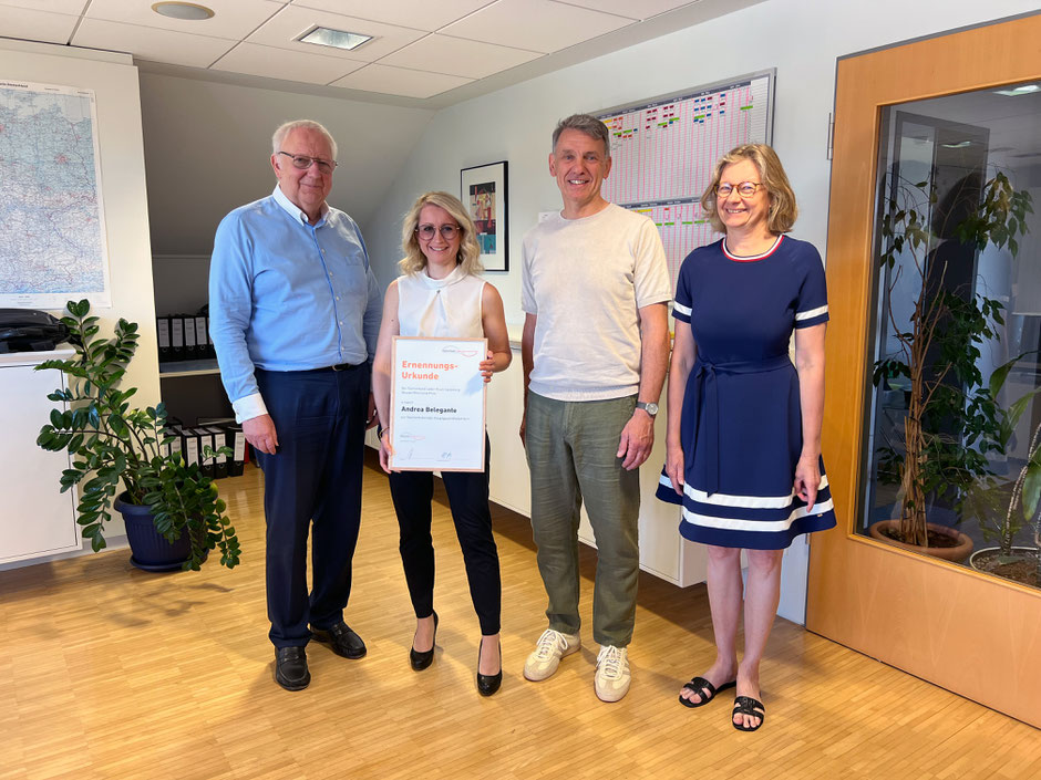Andrea Belegante mit Hermann Hubing, Andreas Bognanni und Csilla Klausner (v.l.)