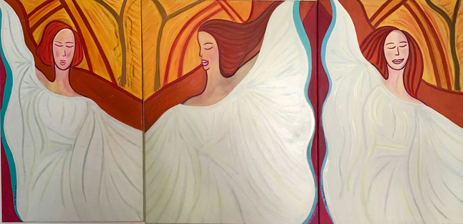 Angel Dance Triptych, oil on canvas, 110 x 225 cm, Berlin 2004.