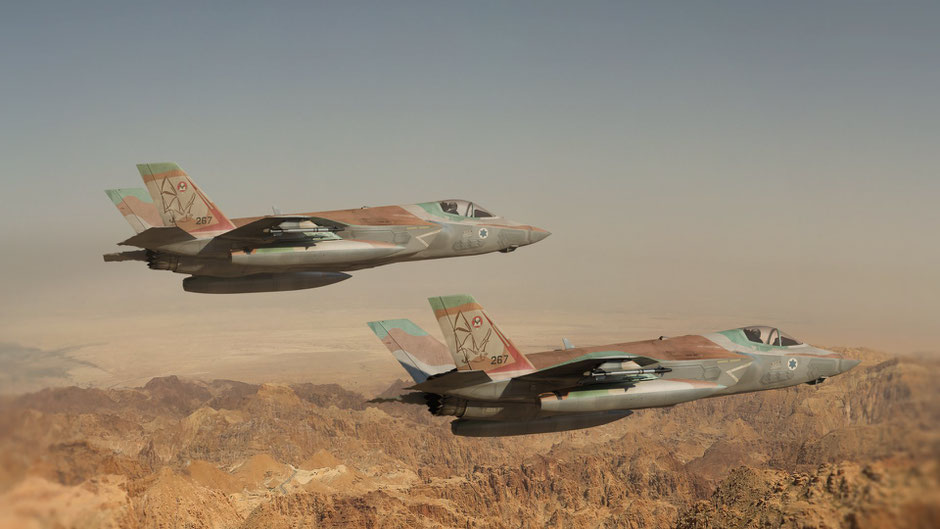 Rendering di due F-35I in formazione. (© Ofer Shafir)