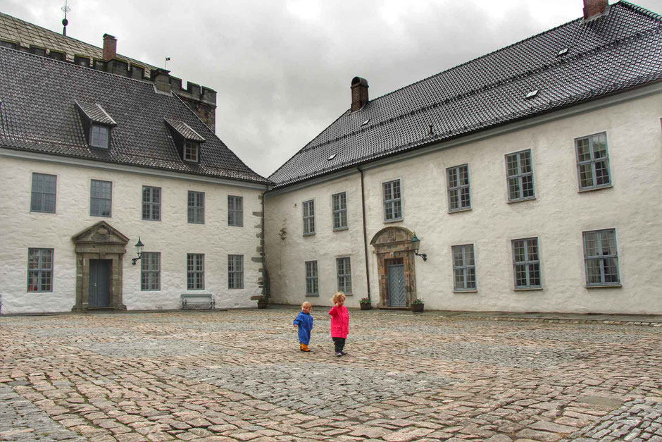 Bergenhus Fortress in Bergen Norway with children