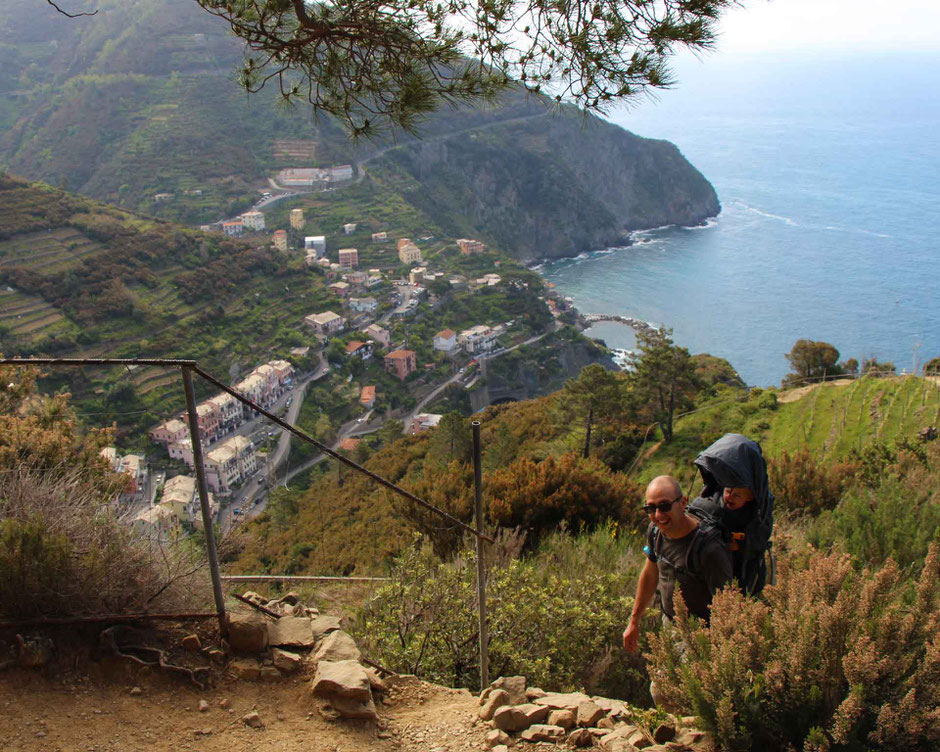 How to Hike Cinque Terre with Kids - Riomaggiore to Manarola - it doesn't take long to soar above Riomaggiore