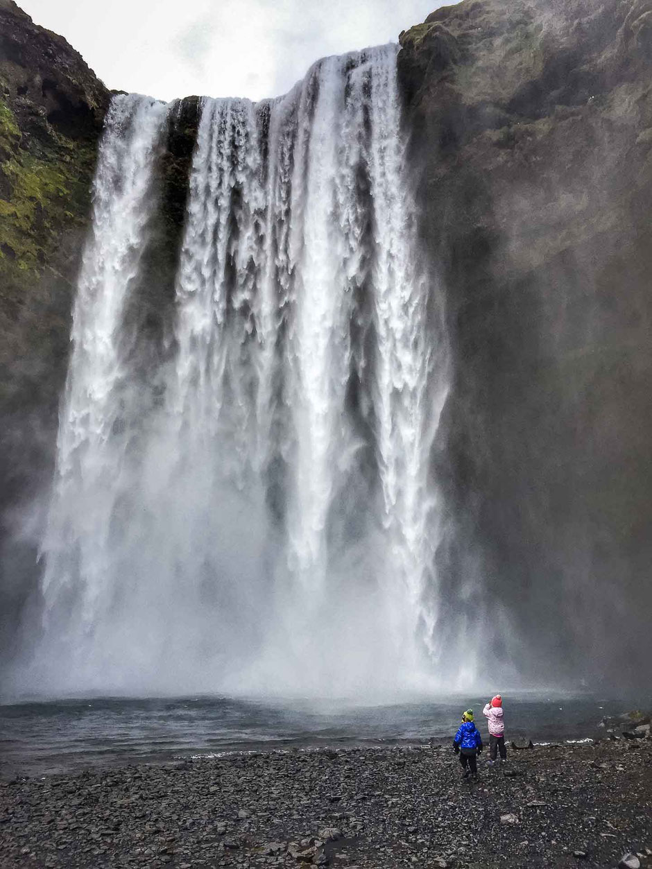 Skogafoss Waterfall up close with kids