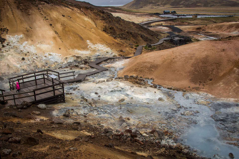 Krýsuvík geothermal field near Reykjavik Iceland with kids