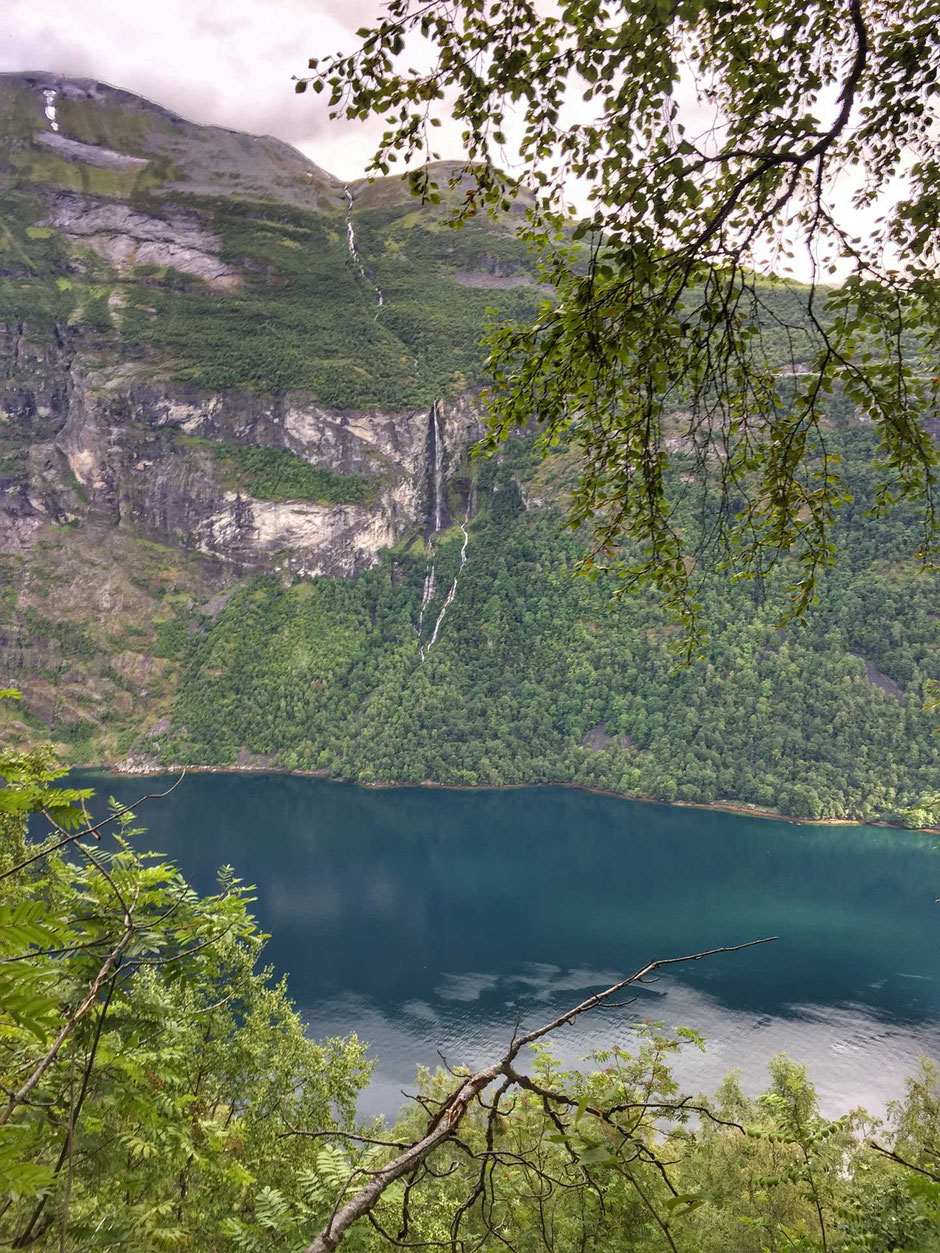 Waterfall view Geirangerfjord Norway when hiking with kids