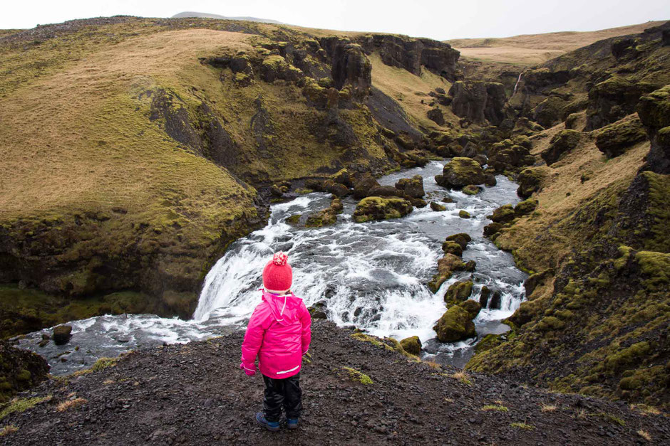 Hike near Skogafoss Waterfall in South Iceland with kids