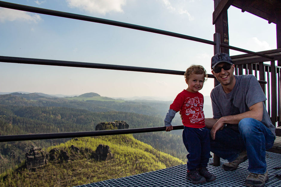View from Mariina Vyhlidka with a toddler in Bohemian Switzerland