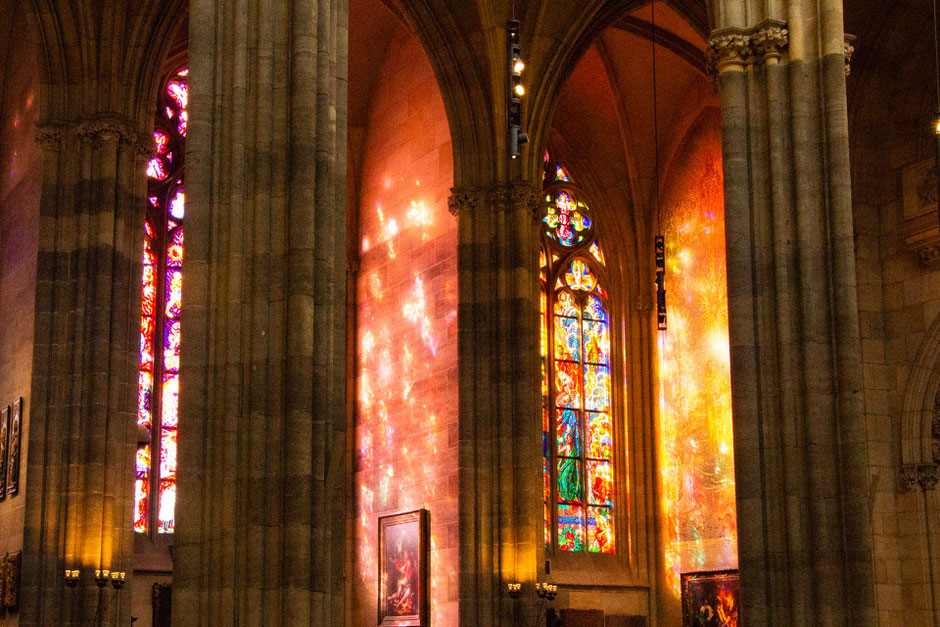 Stained glass in St. Vitus Cathedral Prague