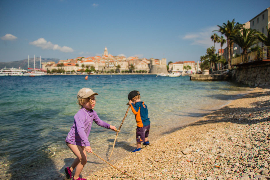 Beach near Korcula Old Town with Kids
