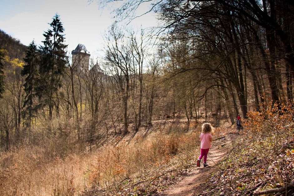 Hiking near Karlstejn Castle with kids