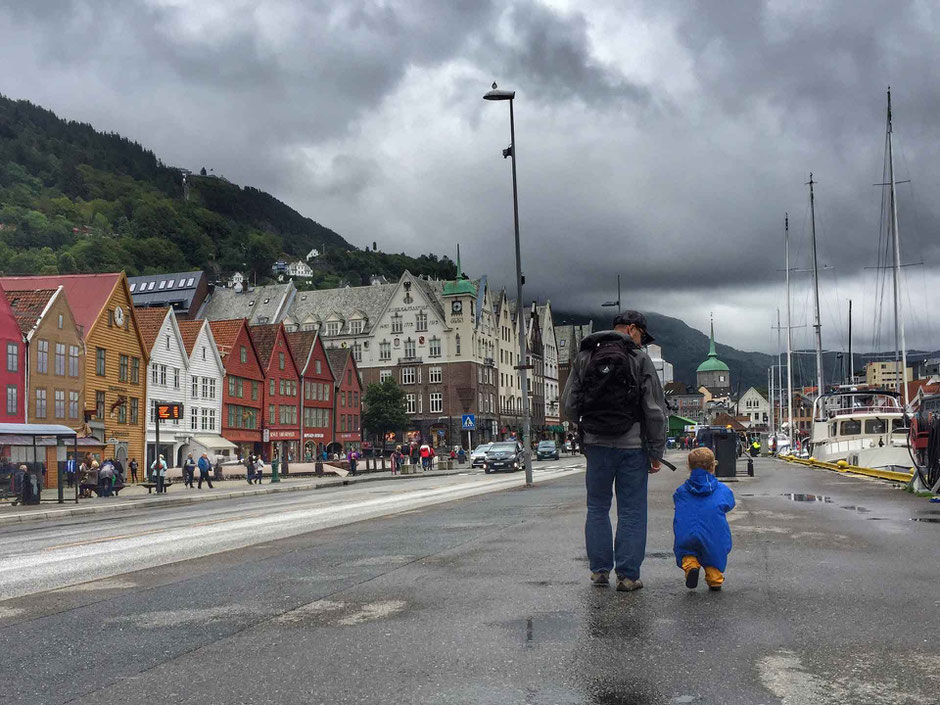 Walking in Bergen Norway with a toddler