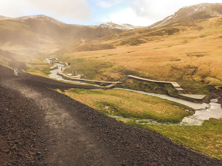 Boardwalks at Hot Springs River Trail in Hveragerði Iceland