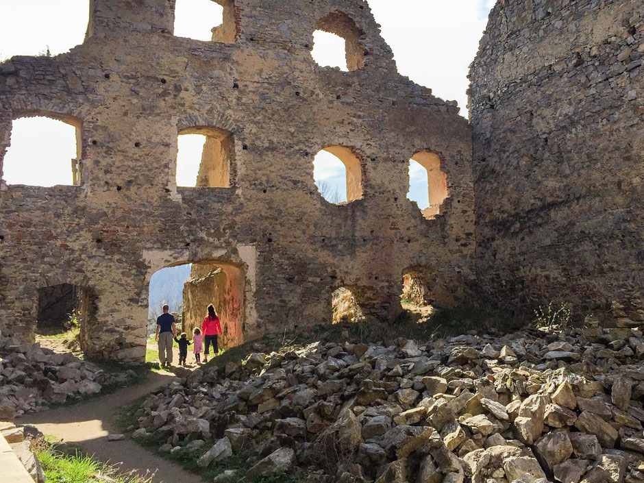Family outing at Hrad Divci Kamen near Cesky Krumlov in the Czech Republic