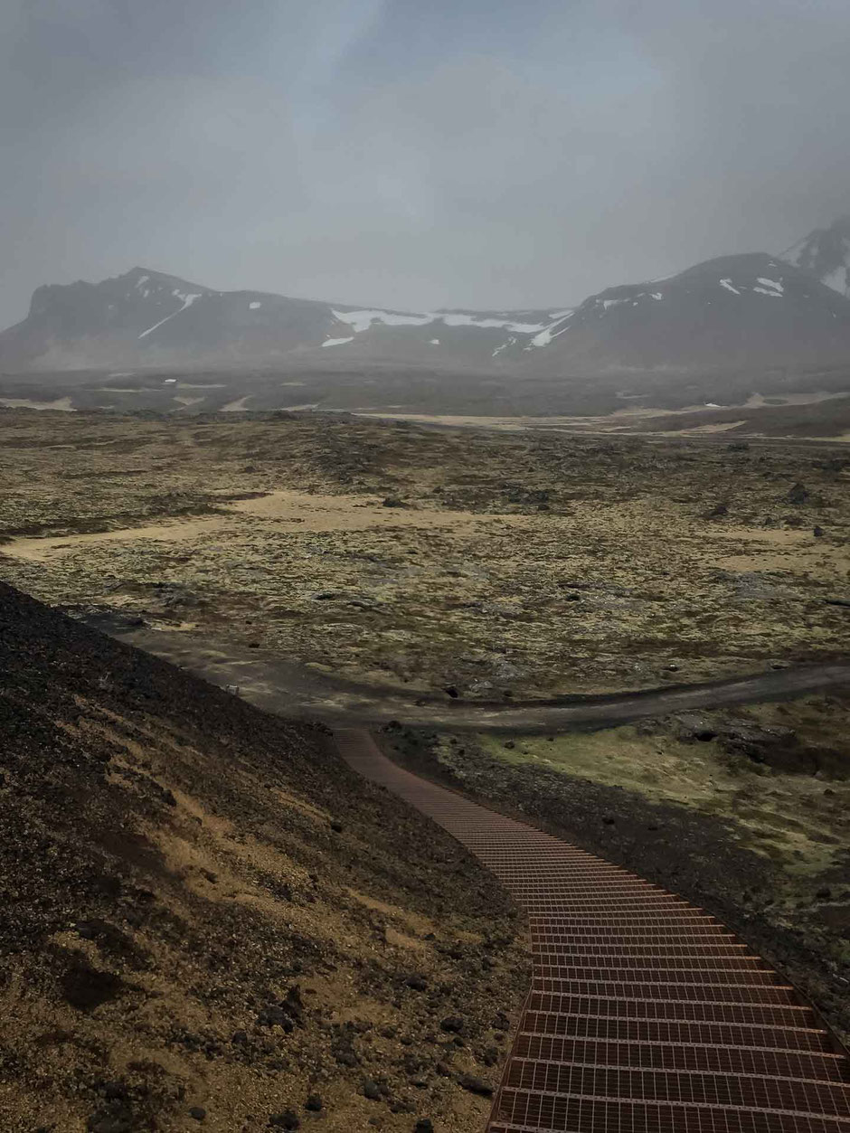 View from Saxholl Volcano Crater Snaefellsjoekfull National Park Iceland