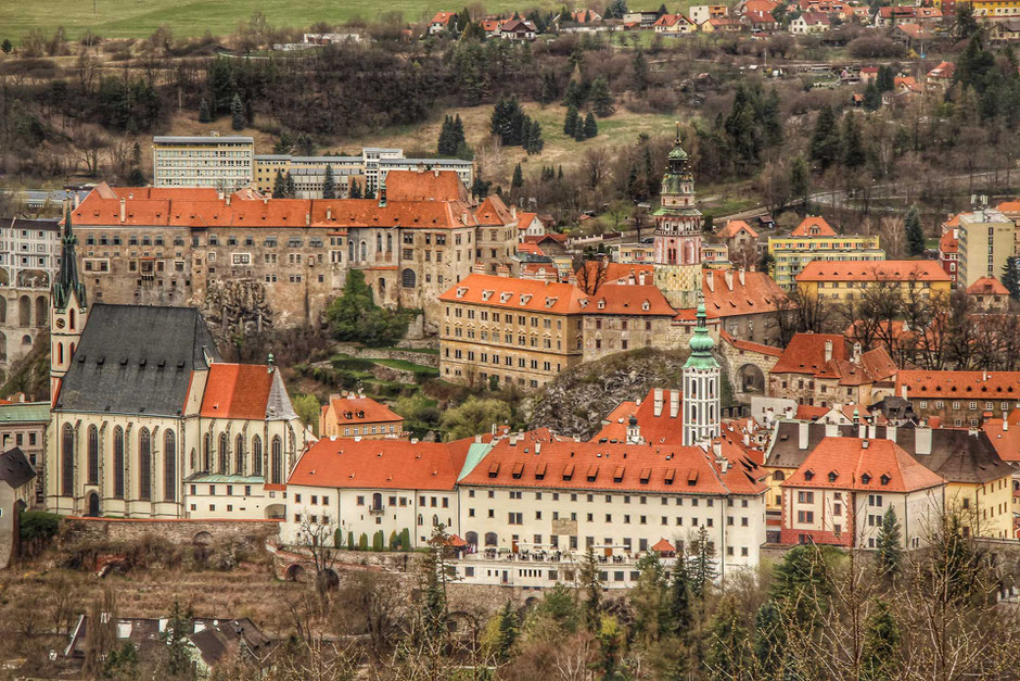 View of Cesky Krumlov from the kid-friendly hike to Krizova Hora