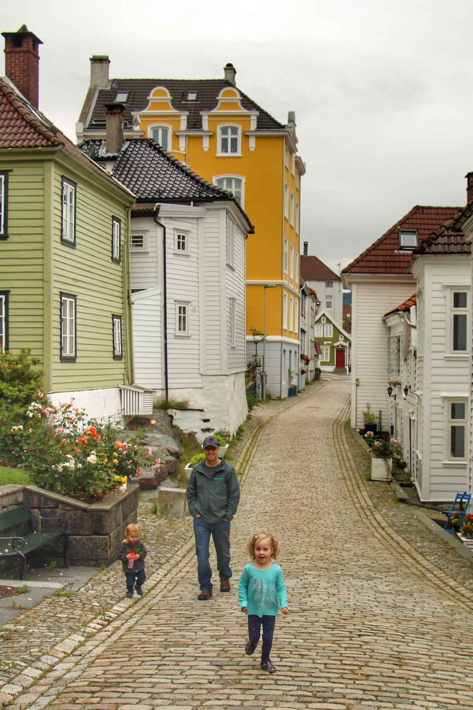 Walking in Bergen Norway with a toddler