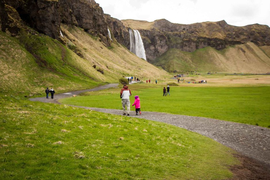 Path around Seljalandsfoss in South Iceland with Kids