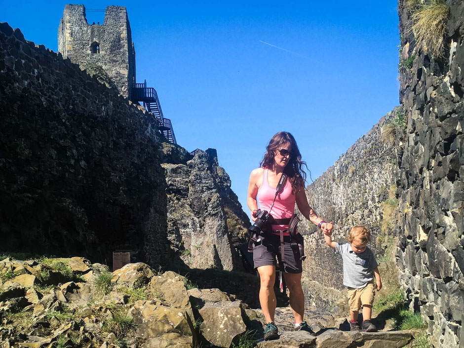 Exploring Trosky Castle in Bohemian Paradise with a toddler