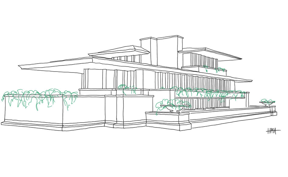 Illustration by Heidi Mergl, Frank Lloyd Wright Architect Blog PASiNGA.com
