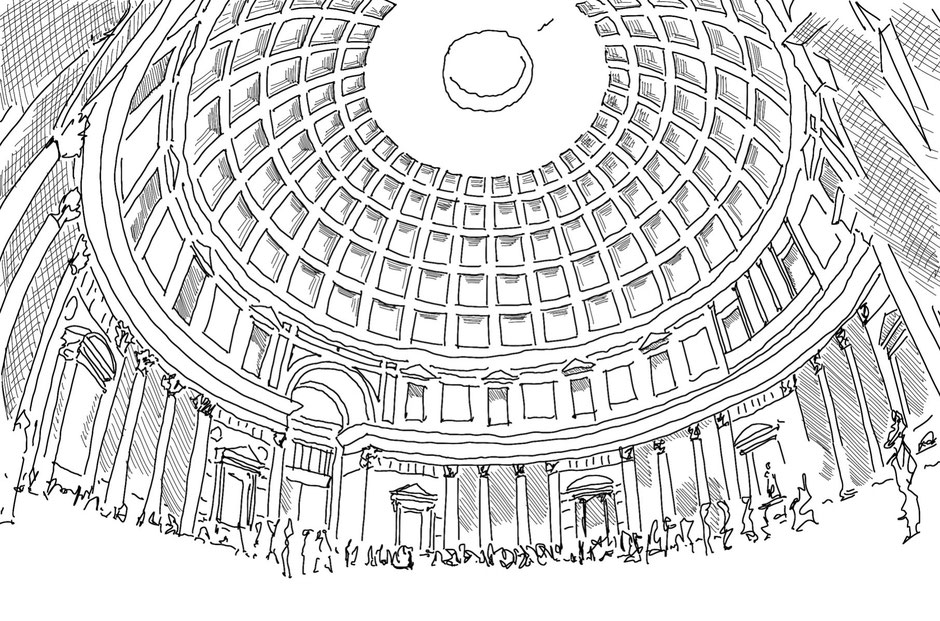 Pantheon in Rome, inside sketch by Heidi, for how concrete PASiNGA Blog