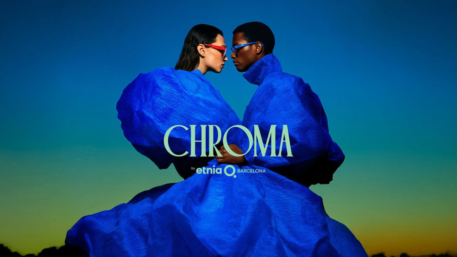 Frau und Mann tragen Sonnenbrillen der Etnia-Kollektion Chroma