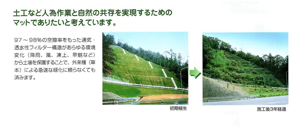 表土がむき出しの土壌を保護して、表面を簡単に緑化する種入透水シートのご紹介。