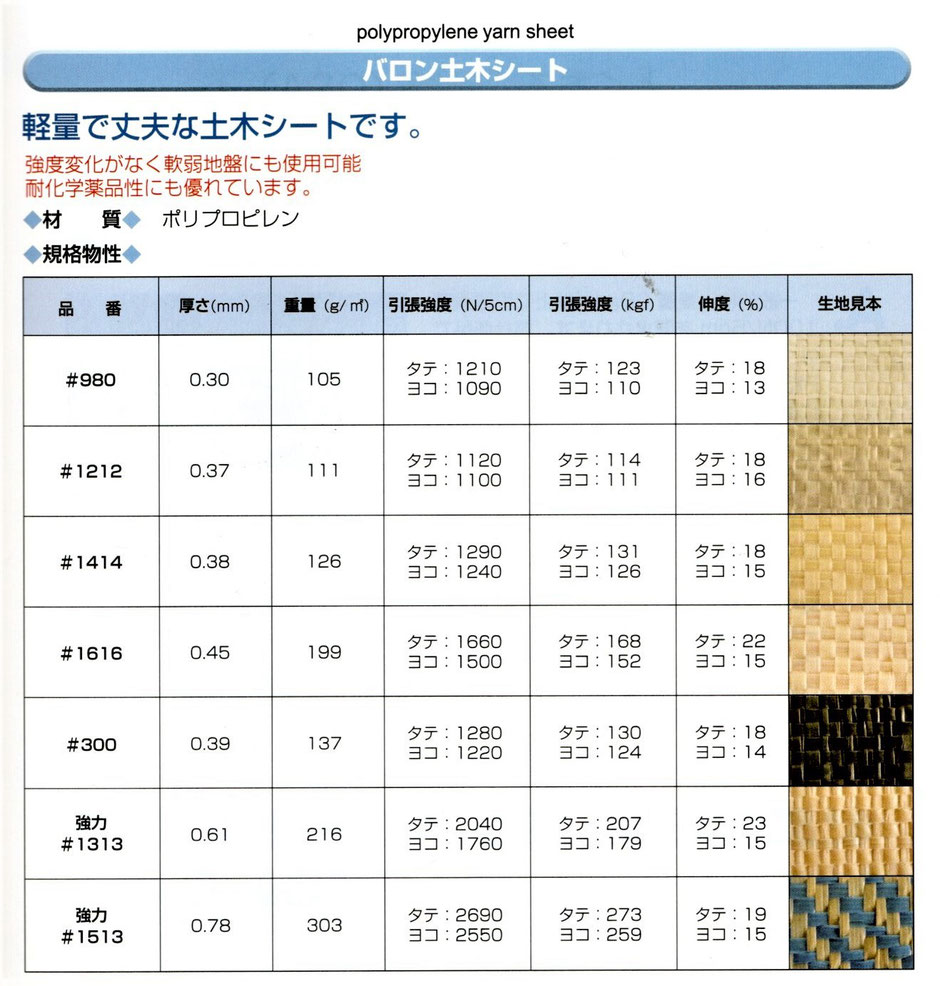 吸出し防止材のほか、土木用のシートを写真付きでご紹介しております。