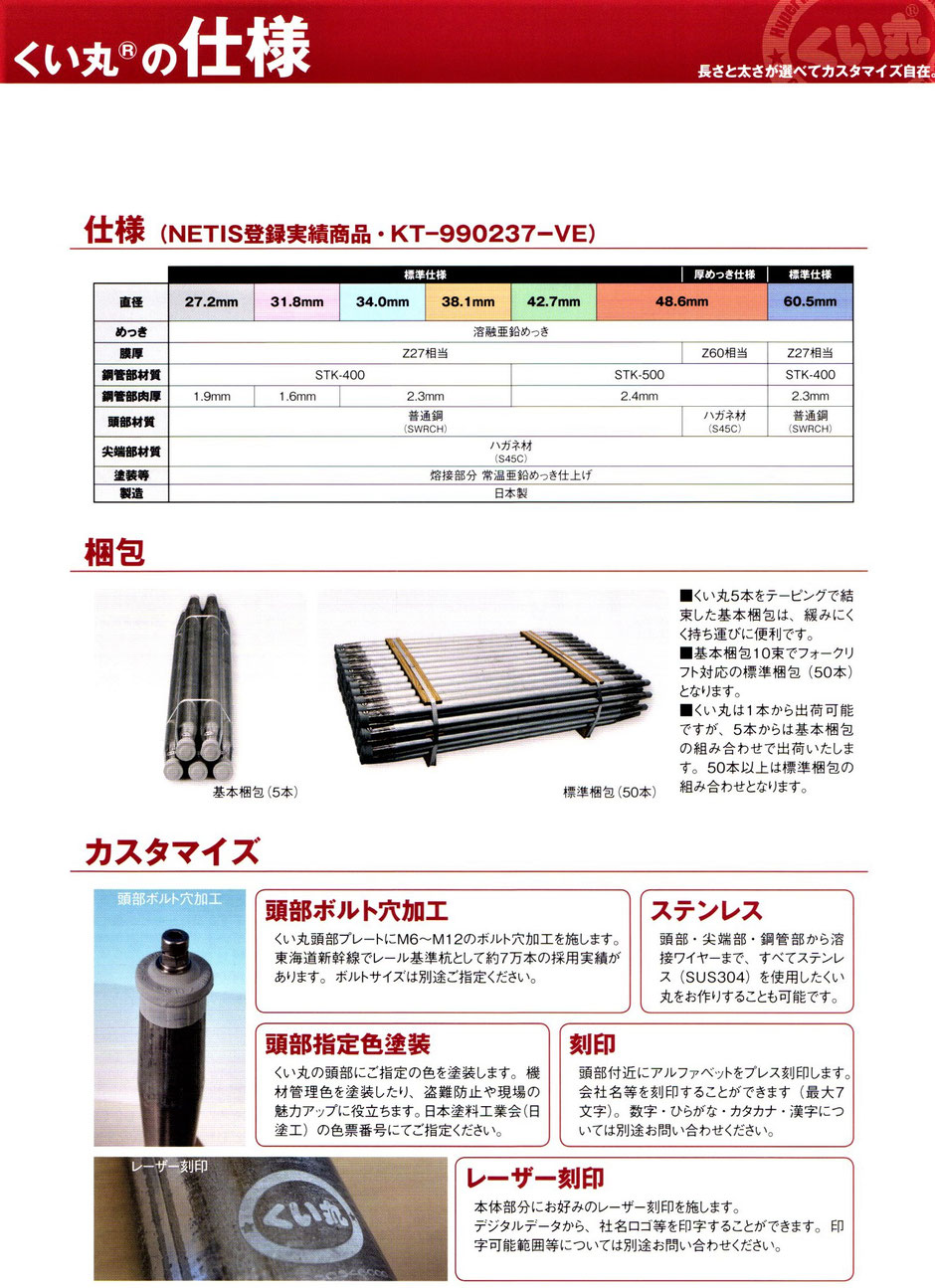 プロが使用している、本格的な土留用などの杭をご紹介するページです。当社では、本商品をご購入頂いた方には電動杭打ち機をレンタル致します。