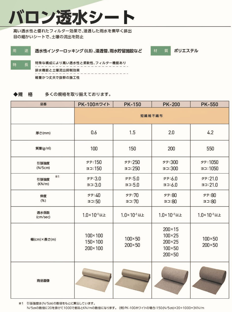 吸出し防止材でもある、透水シートはコンクリート製の構造物の裏込め材や、暗渠排水の透水シートとして幅広く使用sだれています。