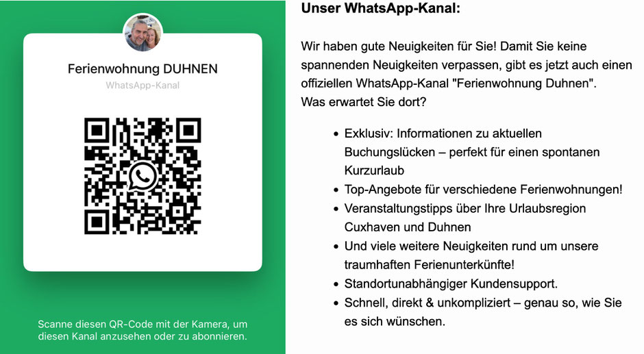 WhatsApp Kanal QR Code "Ferienwohnung Duhnen"