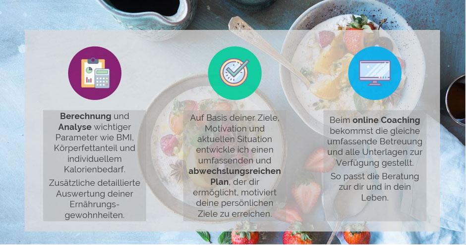 Angebot Analyse BMI Körperfettanteil Ernährungsprotokoll Ernährungsplan Online Coaching Beratung