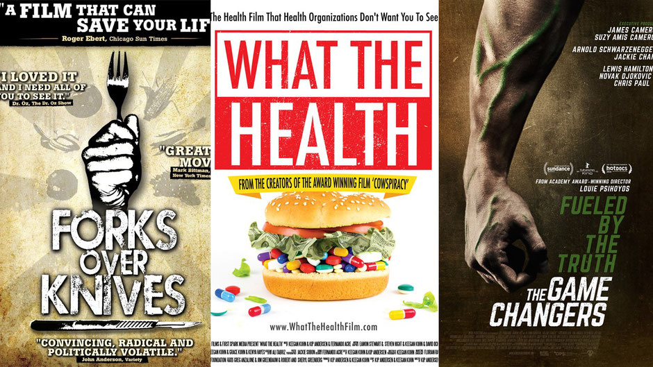 Forks over Knives, What the Health and The Game Changers - popular plant based documentaries