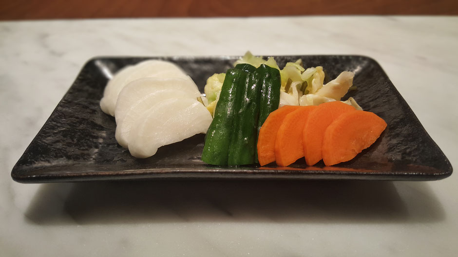Pickled diakon, carrots, cucumber and cabbage at Bincho Yakitori Singapore