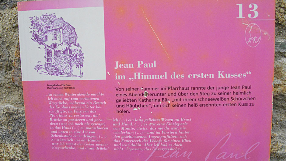 Schwarzenbacher Jean-Paul-Rundweg, Stationstafel 13 Jean Paul im "Himmel des ersten Kusses"