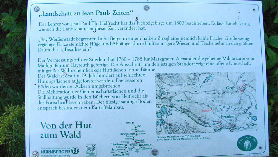 Auf dem Jean-Paul-Weg, 3. Tafel "Landschaft zu Jean Pauls Zeiten" vor dem Dorf Grub