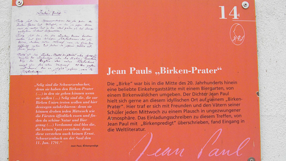 Schwarzenbacher Jean-Paul-Rundweg, Stationstafel 14 Jean Pauls "Birkenprater"