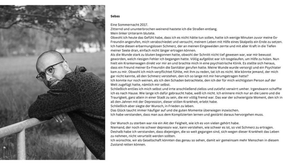 Junger Mann mit Brille lehnt an Brückengeländer und schaut nachdenklich - fotografiert von Malina Bura in Berlin zum Thema Depression