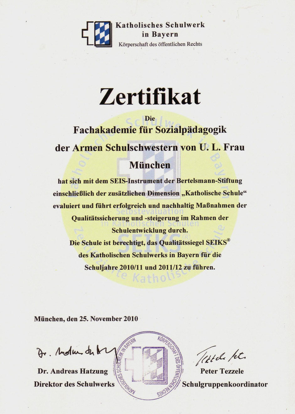 2. Zertifikat nach dem Evaluationsdurchgang 2010