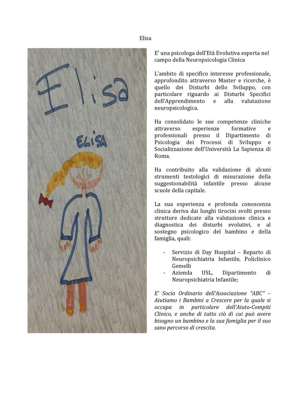 Dott.ssa Elisa Librizzi - Socio Ordinario dell'Associazione ABC - Aiutiamo i Bambini a Crescere