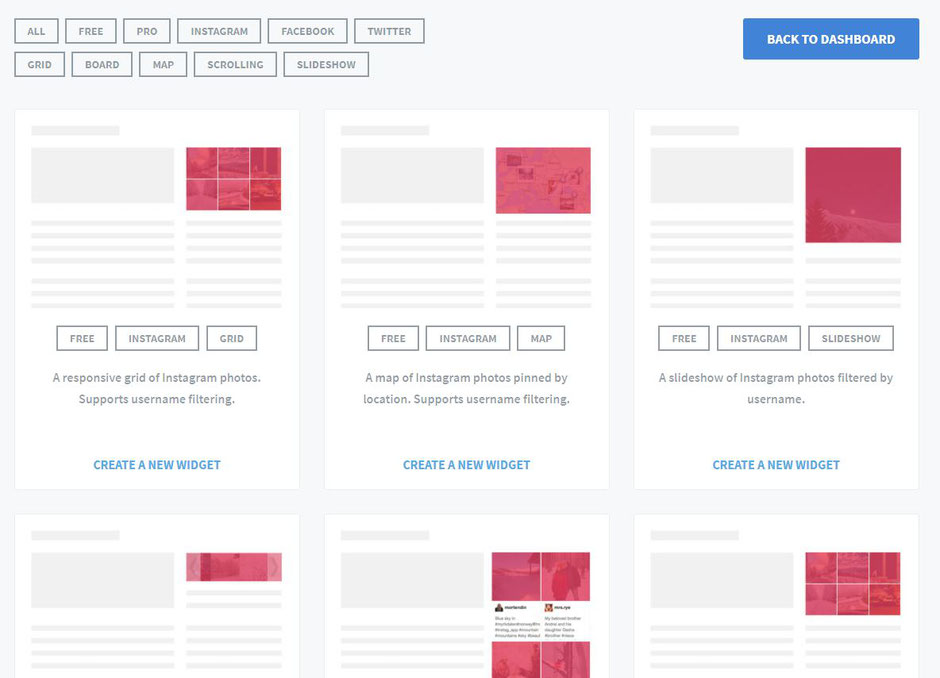 Ein Screenshot von der Layout Auswahl von SnapWidget