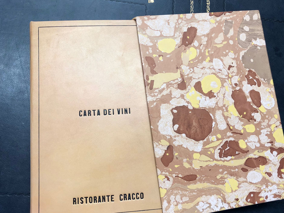Leather Cracco restaurant wine list by Conti Borbone