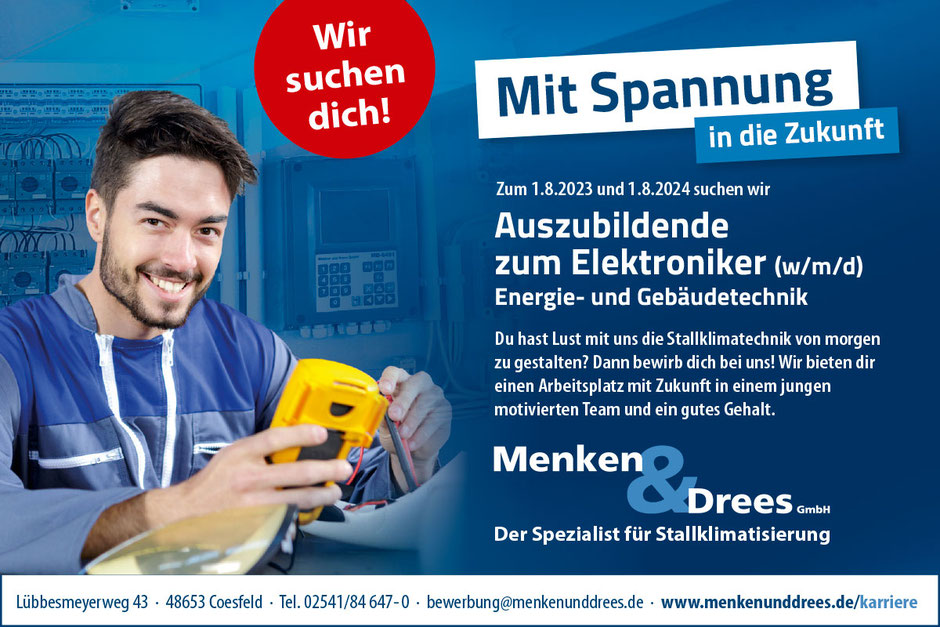 Stellenanzeige Menken & Drees GmbH - Auszubildende zum Elektroniker (m/w/d)