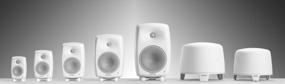 La gamme Genelec Home Audio au complet chez Rhapsody Hifi - G one, G Two, G Three, F Four, G Five, F One, F Two